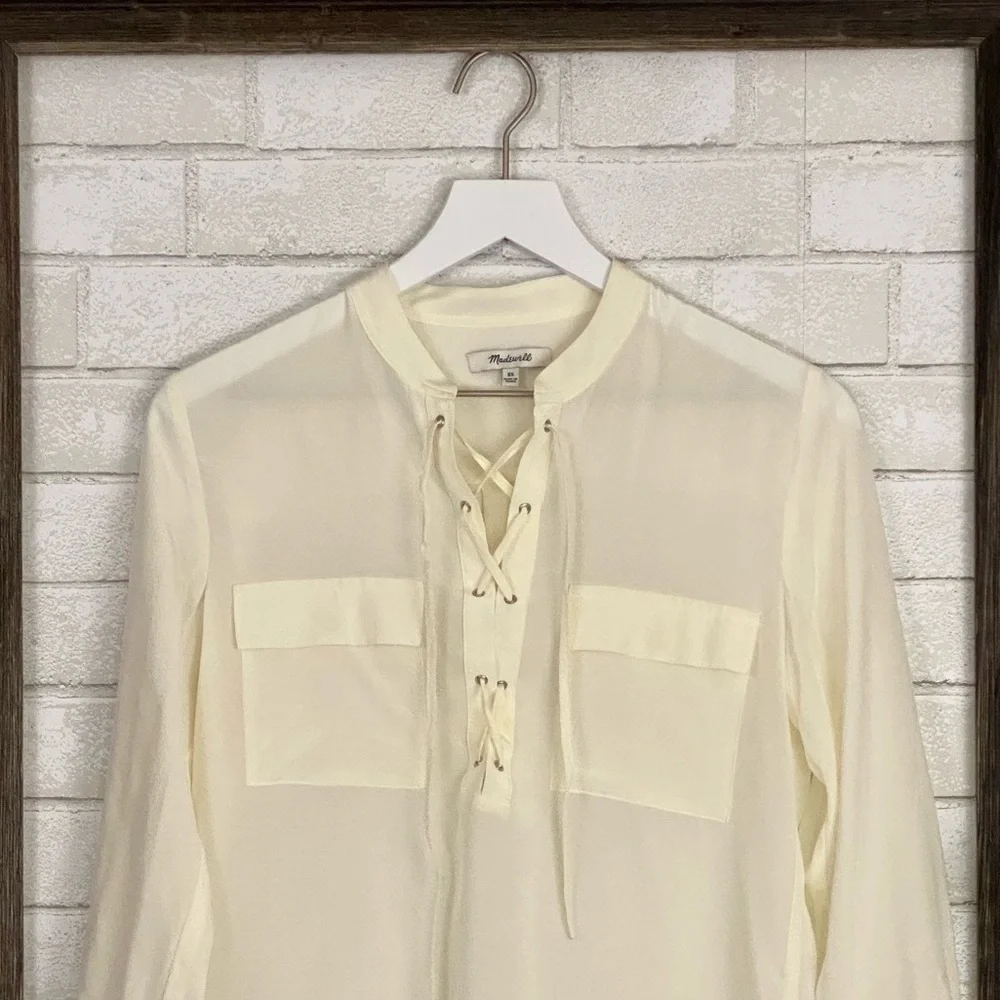 Madewell Silk Lace Up Blouse in Ivory Off-White - Picture 8 of 16